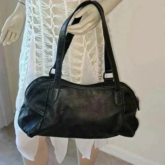 Handbag Nine West, black leather,  roomy 2 zippered sides - Picture 3 of 9